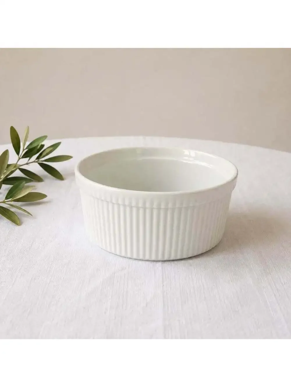 Vintage Apilco France 7.5” White Porcelain Ribbed Souffle Baking Dish